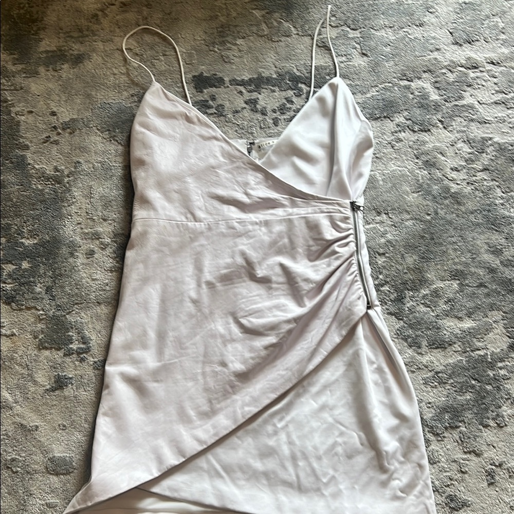 Alice + Olivia White Asymmetrical Ruched Mini Dress